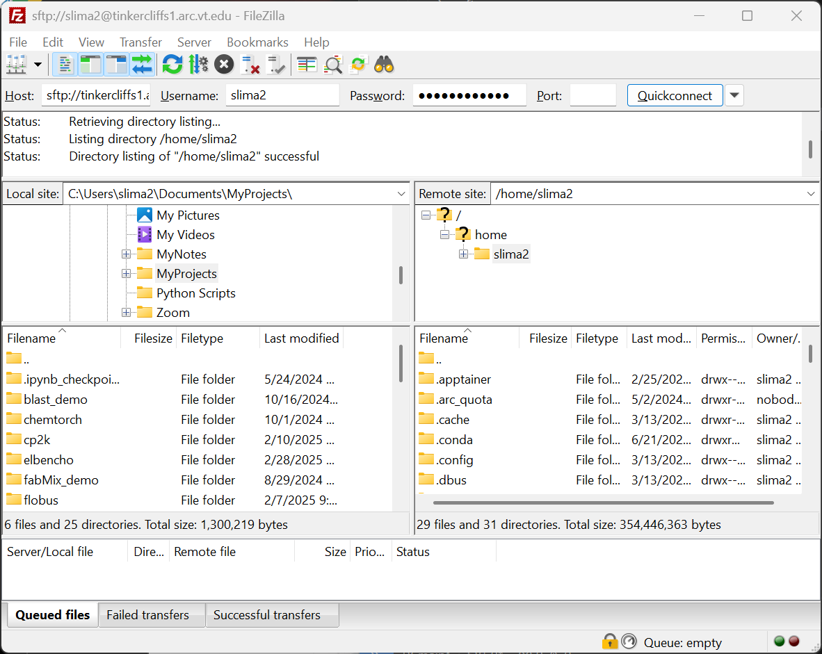 filezilla connected